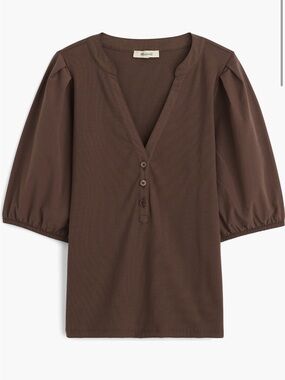 Like New Madewell Puff Sleeve Henley in Brown size S